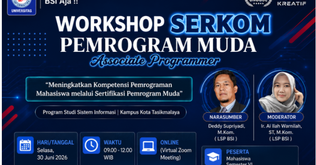 Prodi Sistem Informasi UBSI Tasikmalaya Akan Menggelar Workshop Serkom Pemrogram Muda untuk Persiapkan Mahasiswa Hadapi Sertifikasi Kompetensi
