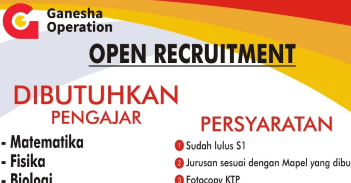 Lowongan Kerja Tasikmalaya: Ganesha Operation Buka Rekrutmen Pengajar Berbagai Mata Pelajaran, Simak Persyaratannya