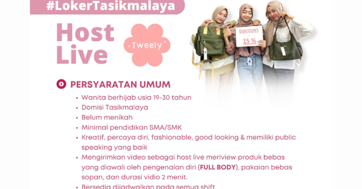 Lowongan Host Live Tasikmalaya Terbaru, Lulusan SMA/SMK Berpeluang Bergabung di Tweely