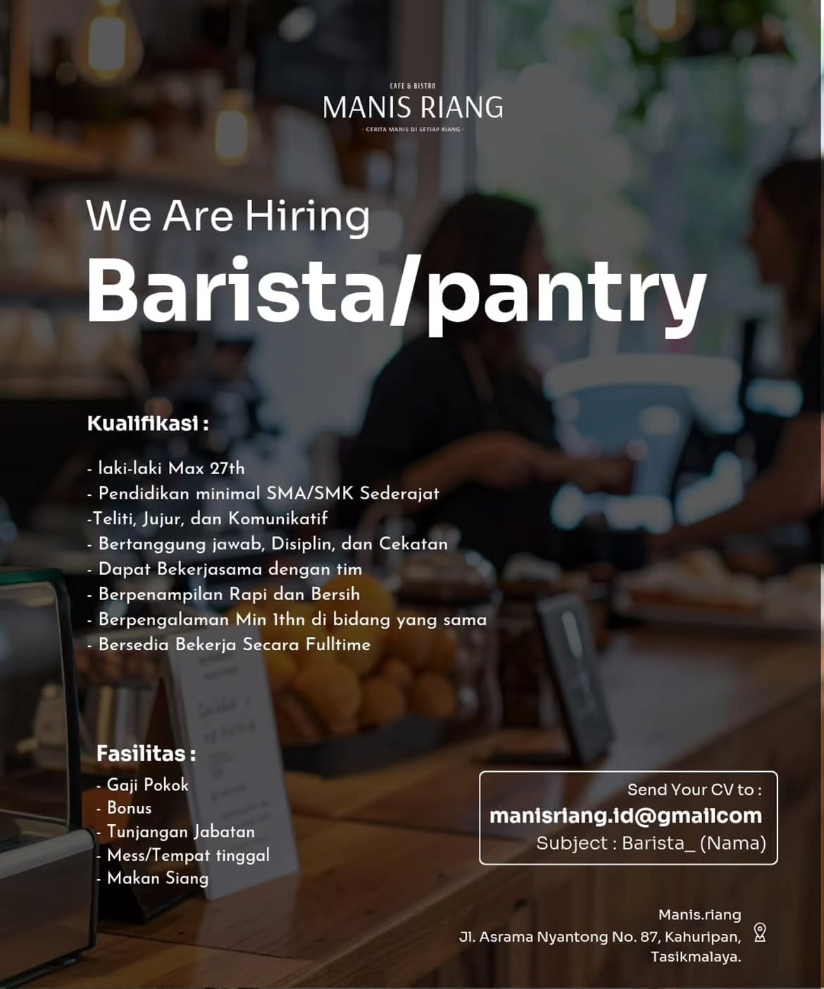 Lowongan kerja barista, Lowongan kerja manis riang