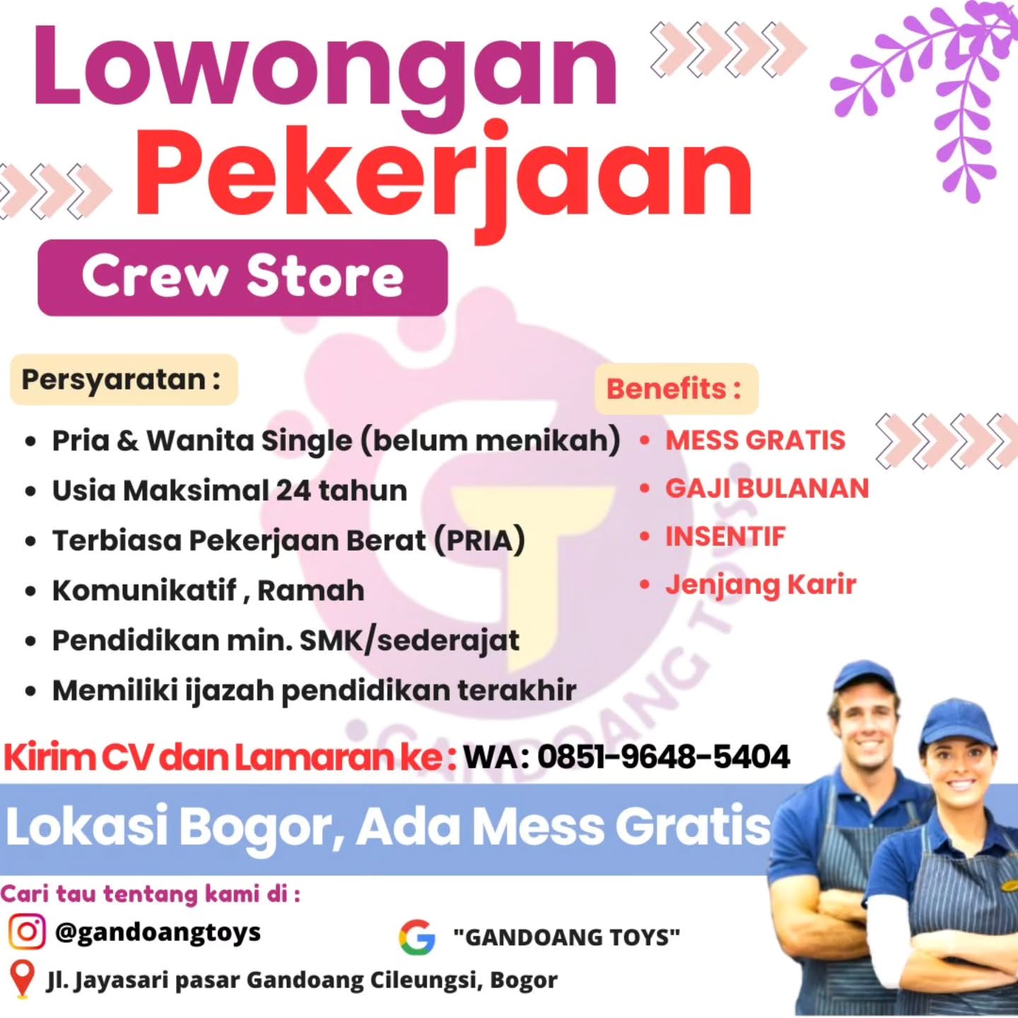 lowongan kerja gandoang toys